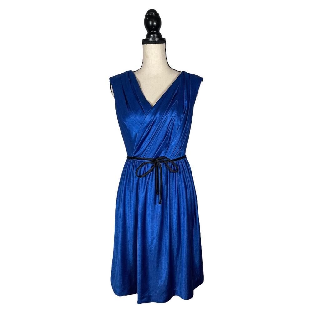 Suzi Chin for Maggy Boutique Blue Saitn Belted Dress       Size: 4